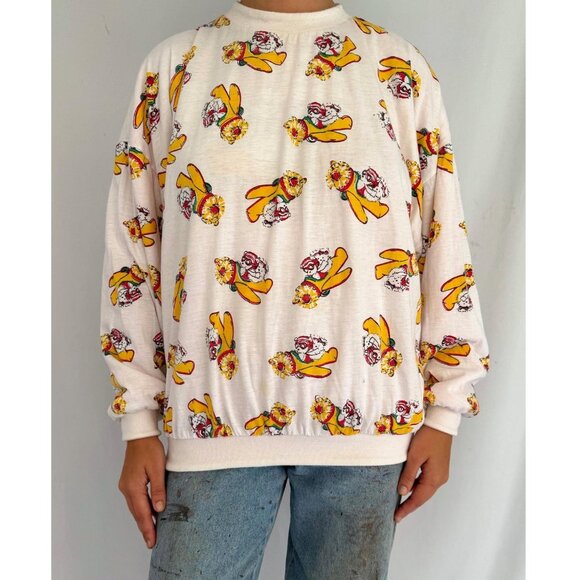 80s vintage pink reversible puffy santa bear holiday graphic pullover sweatshirt - Picture 6 of 10